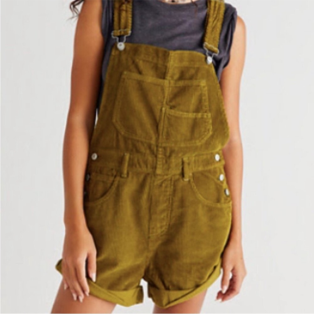 Free People Ziggy Chord Overalls Green